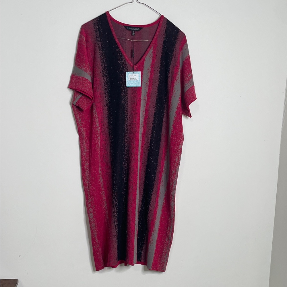 Ming Wang Pink and Black Knit Dress